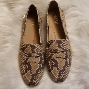 Lauren Ralph Lauren Brown Tan Flats Snakeskin Print 10m Leather Upper Lined NWT